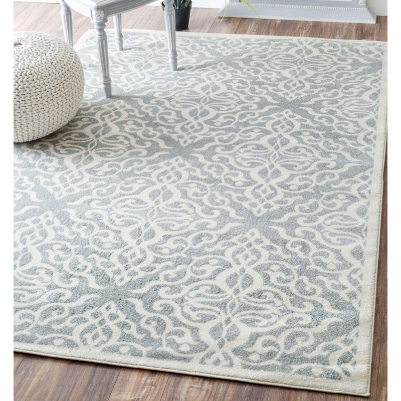 Darby Home Co Tyner Damask Silver Gray Area Rug & Reviews Wayfair